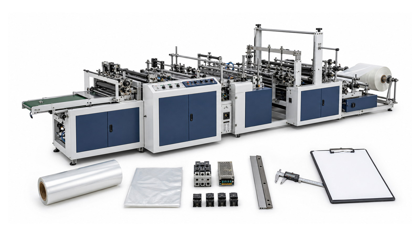 Industrial bag making line shown from the operating side