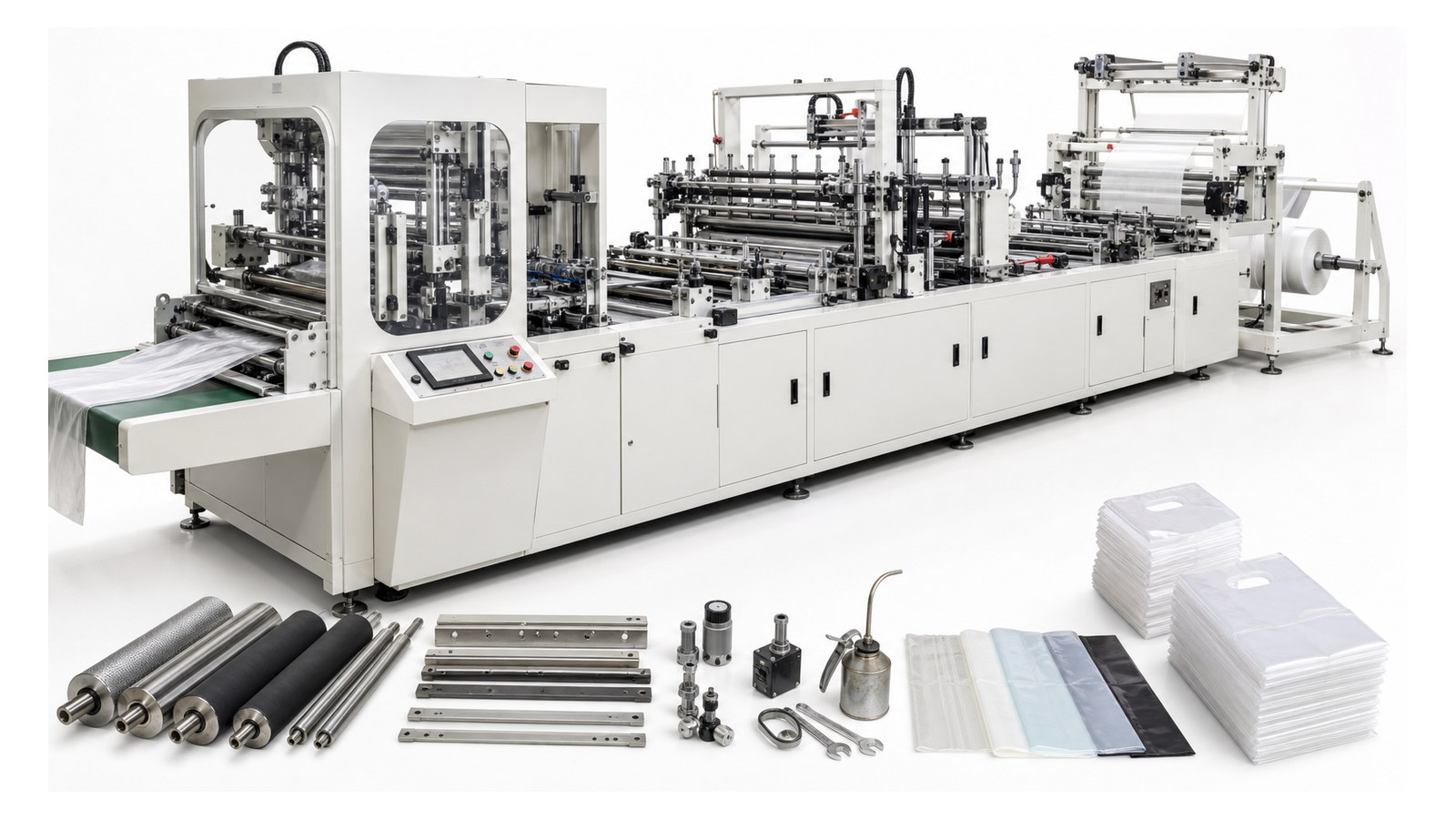 Compact automatic plastic bag making machine