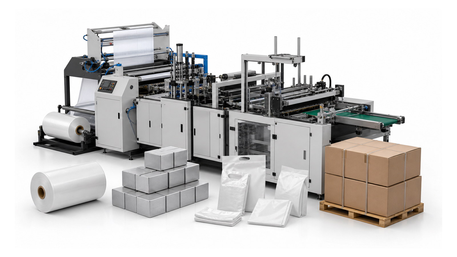 Industrial plastic bag sealing and cutting machine