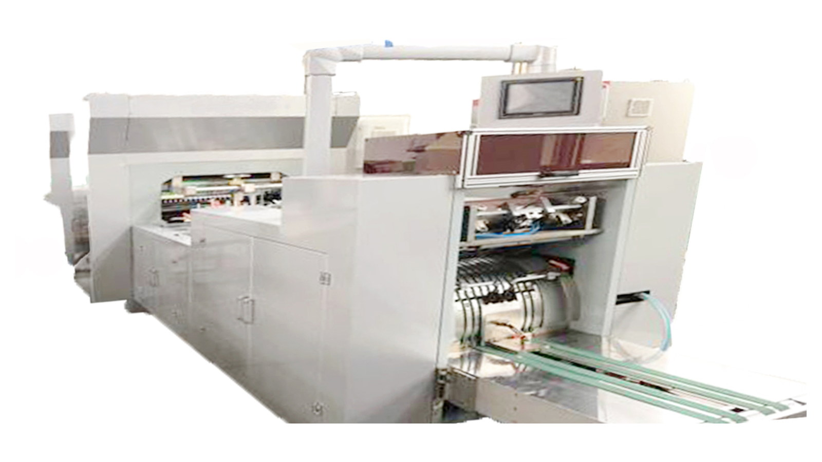 Paper bag machine showing forming and delivery sections