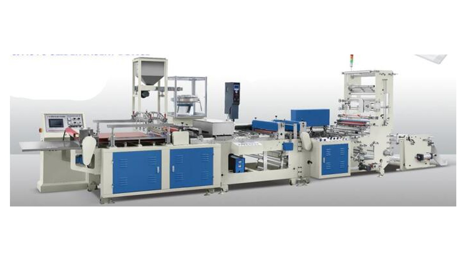 Automatic plastic bag converting line with film unwind