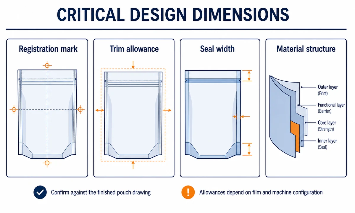 Critical pouch design dimensions and material layers